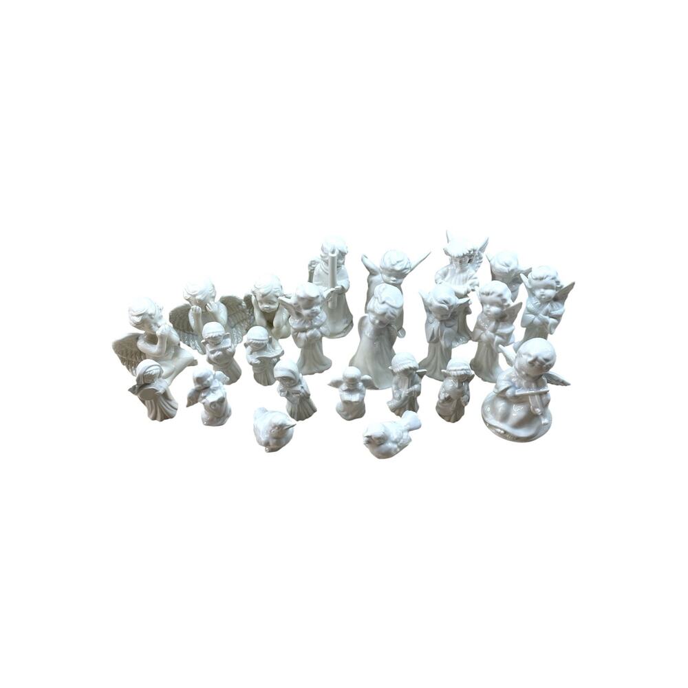 Figurines White Porcelain 23 Lot Angels Birds Crystal Signed Holiday Guardian - Picture 2 of 10